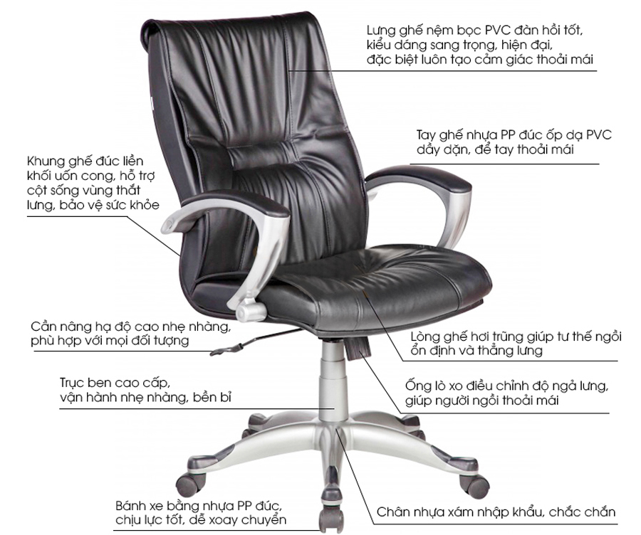 Ghế Trưởng Phòng  Tay Ốp Da Pu Chân Ngoại Nhập Cao Cấp  IB333  -  Đen