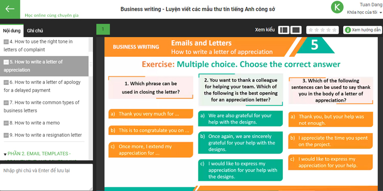 Khóa Học Business Writing - Luyện Viết Các Mẫu Thư Tín Tiếng Anh Công Sở KYNA NN08