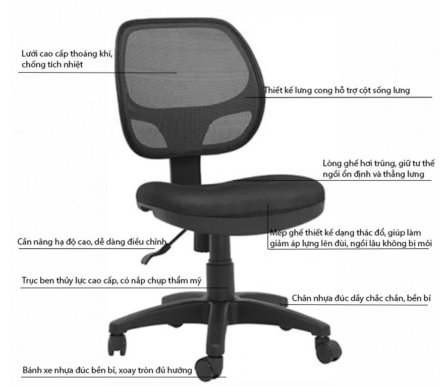 Ghế Lưới Không Tay IB501 - Đen